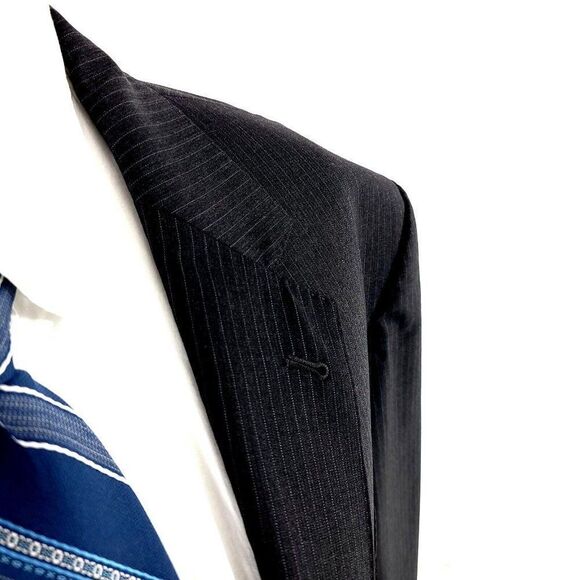 Jos A Bank Signature Gold Wool 2 Button Suit Jacket 46R Gray W Blue Gray Striped - Picture 2 of 12